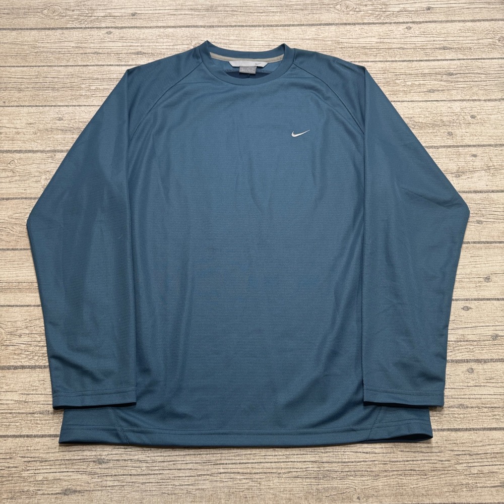 Y2K Nike Sportswear Shirt Men's Medium Blue Long Sleeve Dri-FIT Athletic Running